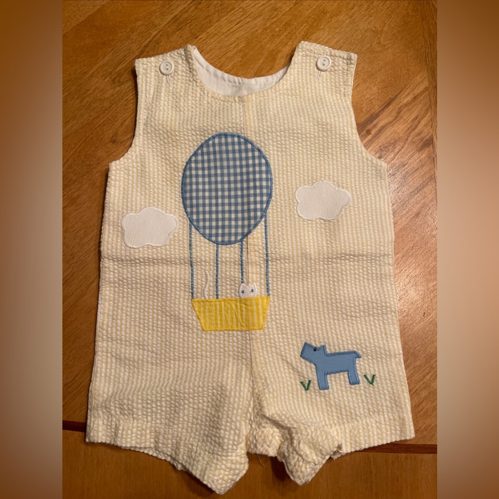 FUNTASIA! …TOO DALLAS 6M-Baby Boy Romper/Shortall-Hot air balloon- blue & yellow
